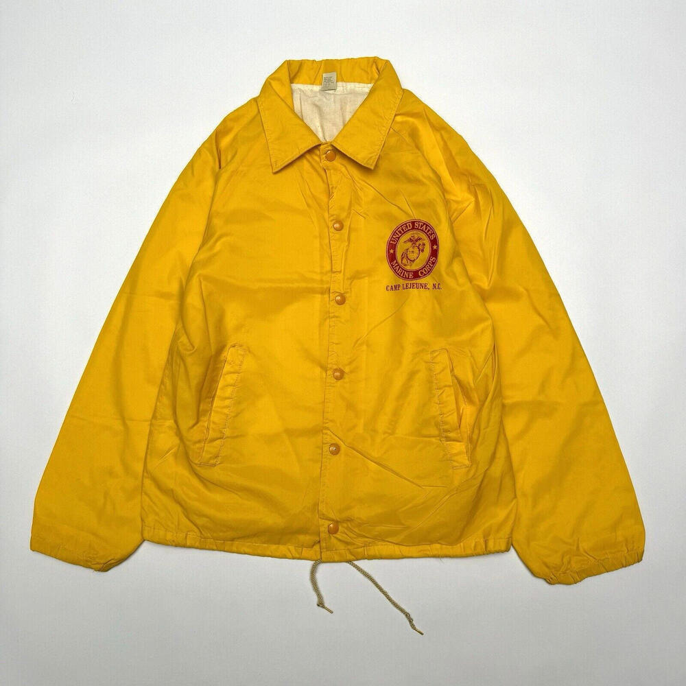 VTG MJ Soffe Athletic Mens Medium Yellow Coach Jacket USMC Marine Corps Made USA